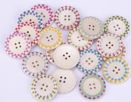 Button 40 mm dřevěný s barevným zdobeným okrajem MIX