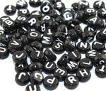 Bead black with letters 7mm / 100pcs